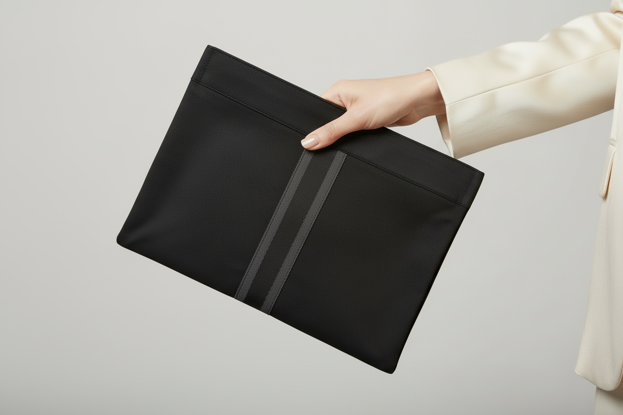 Hermès Fourre Tout Clutch Canvas Leather Black Gray Previously Owned Authentic