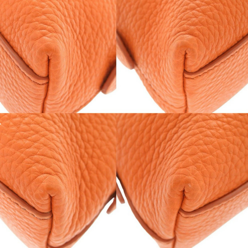 Prada Orange Leather Cosmetic Pouch Gold Hardware Previously Owned Authentic