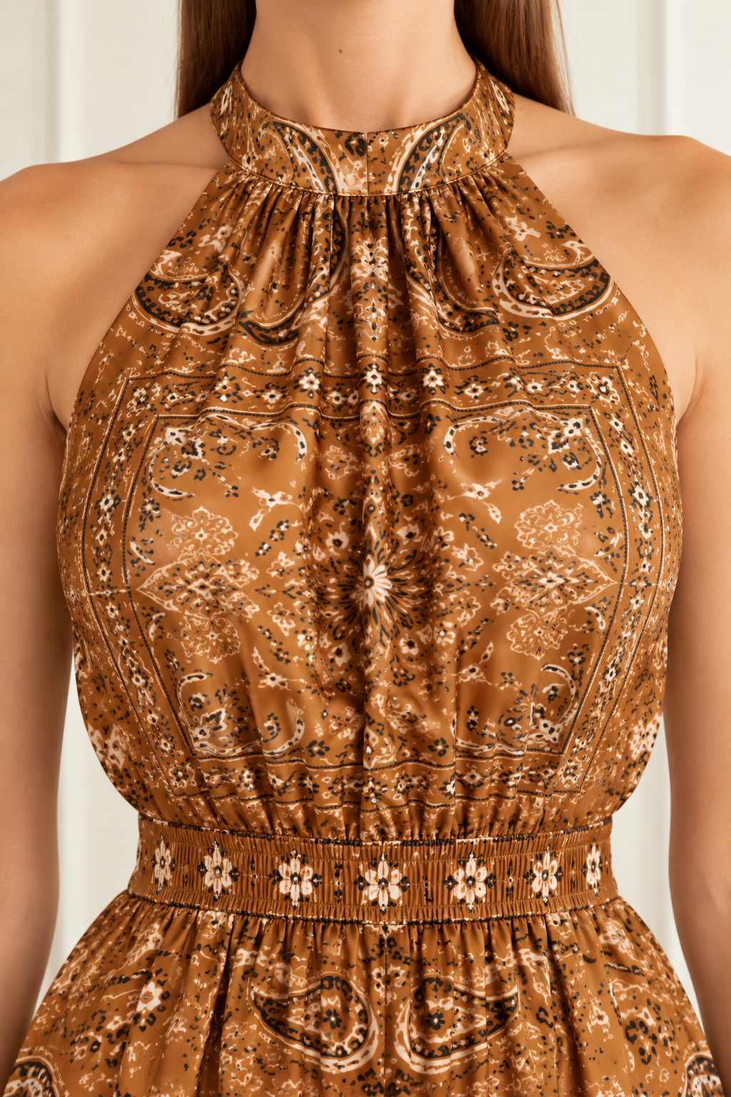 Vintage Paisley Halter Maxi Dress – Brown