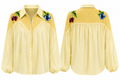 Yellow Fruit Print Chiffon Blouse | Pearl Button Resort Top