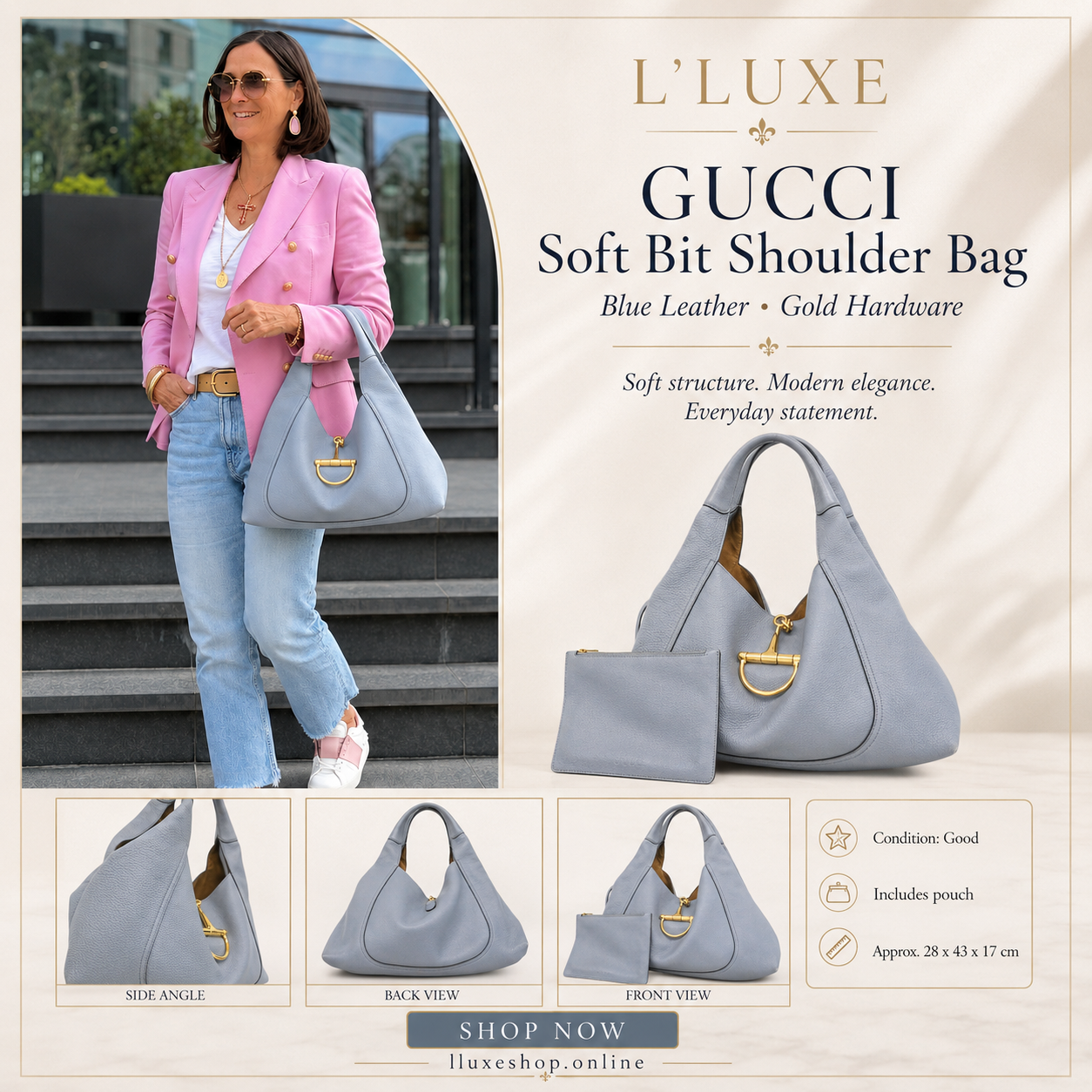 GUCCI Soft Bit Blue Leather Shoulder Bag | Pre-Owned Authentic