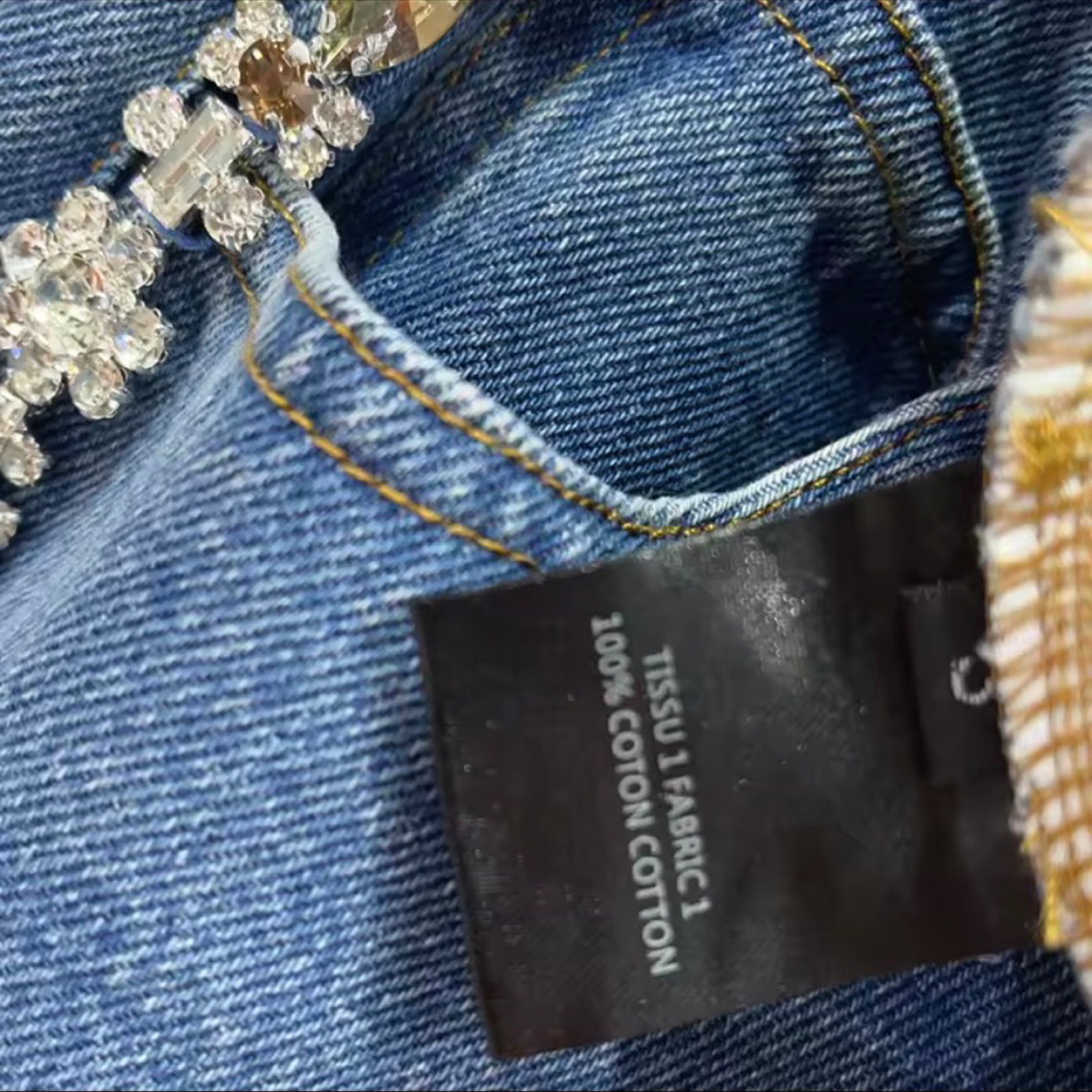 Rhinestone Collar Denim Shirt & High-Waist Wide-Leg Jeans Set