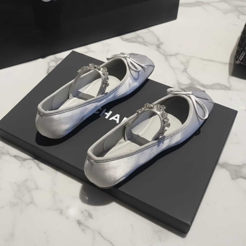 Crystal Embellished Square Toe Ballet Flats  | L’LUXE Footwear