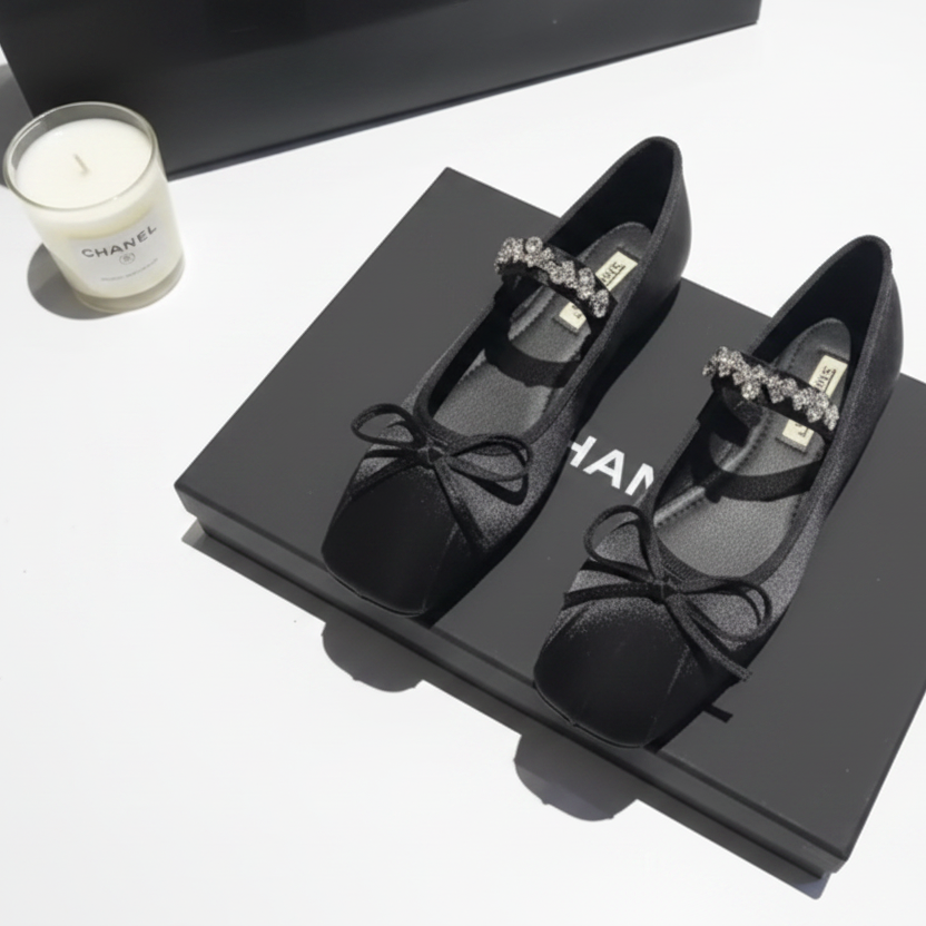 Crystal Embellished Square Toe Ballet Flats