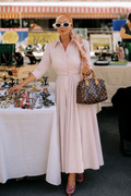 Blush Pink Two Piece Pleated A-Line Maxi Skirt matching Cropped Shirt Co-Ord Outfit