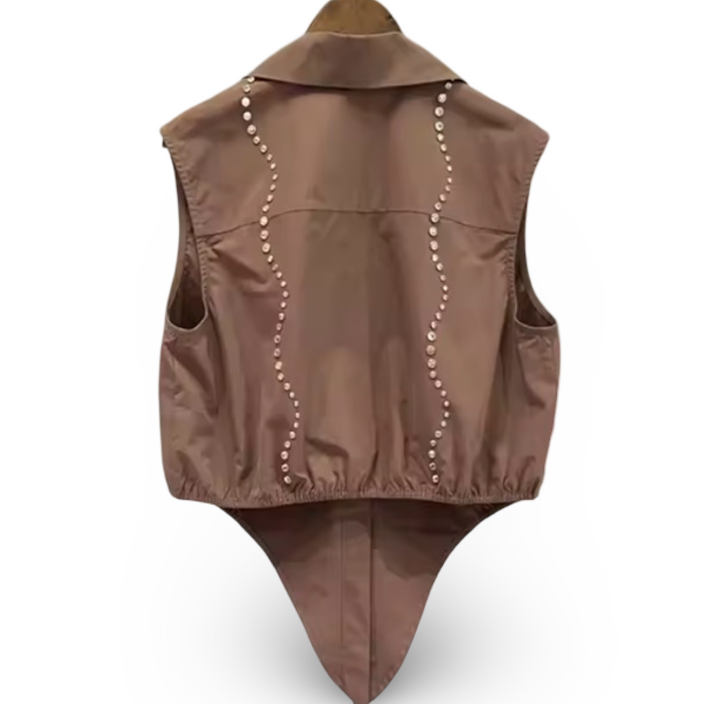 Mocha Taupe Rhinestone Trim Sleeveless Top & Matching Ruffled Tiered Midi Skirt |Co-Ord Outfit |  Editors Pick