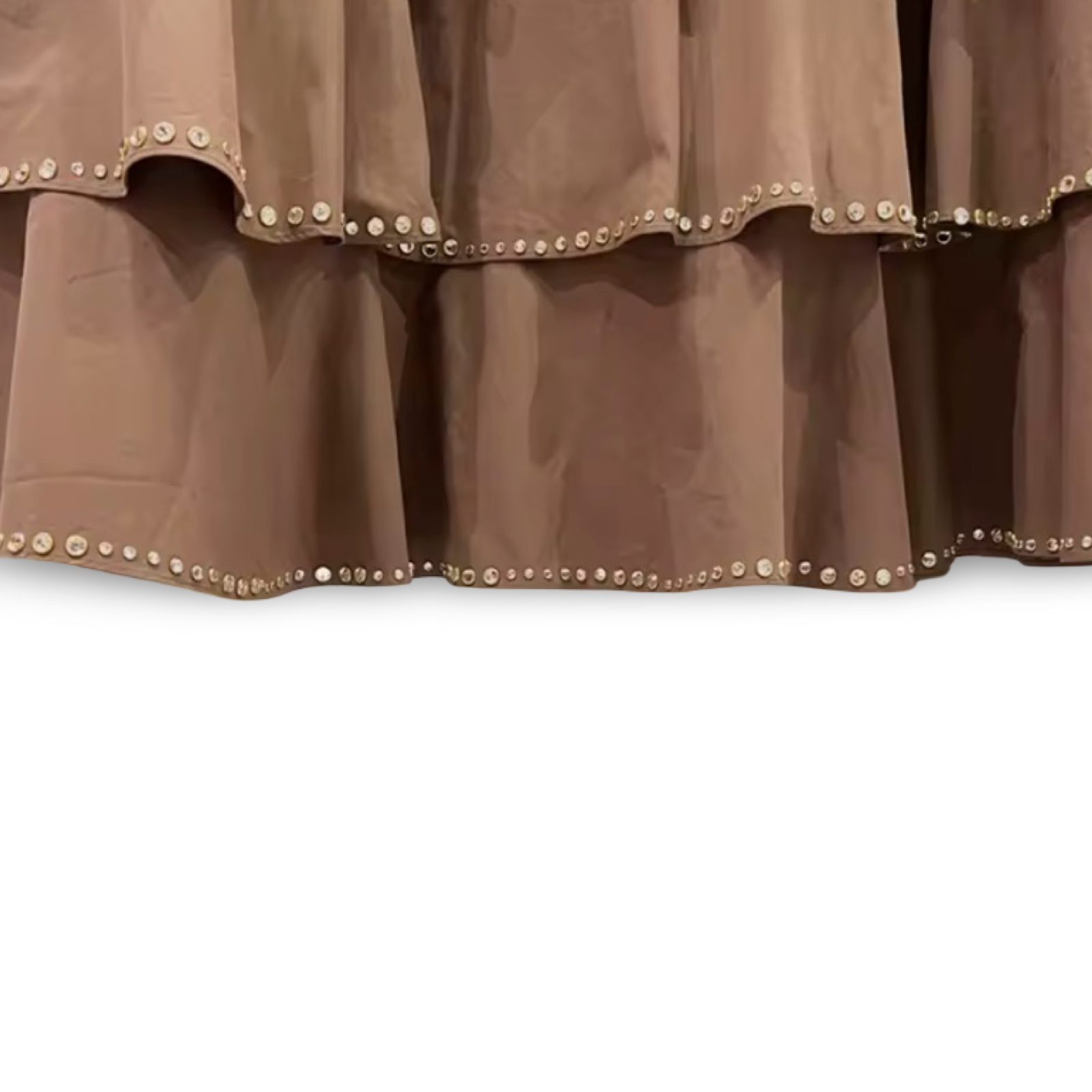 Mocha Taupe Rhinestone Trim Sleeveless Top & Matching Ruffled Tiered Midi Skirt |Co-Ord Outfit |  Editors Pick