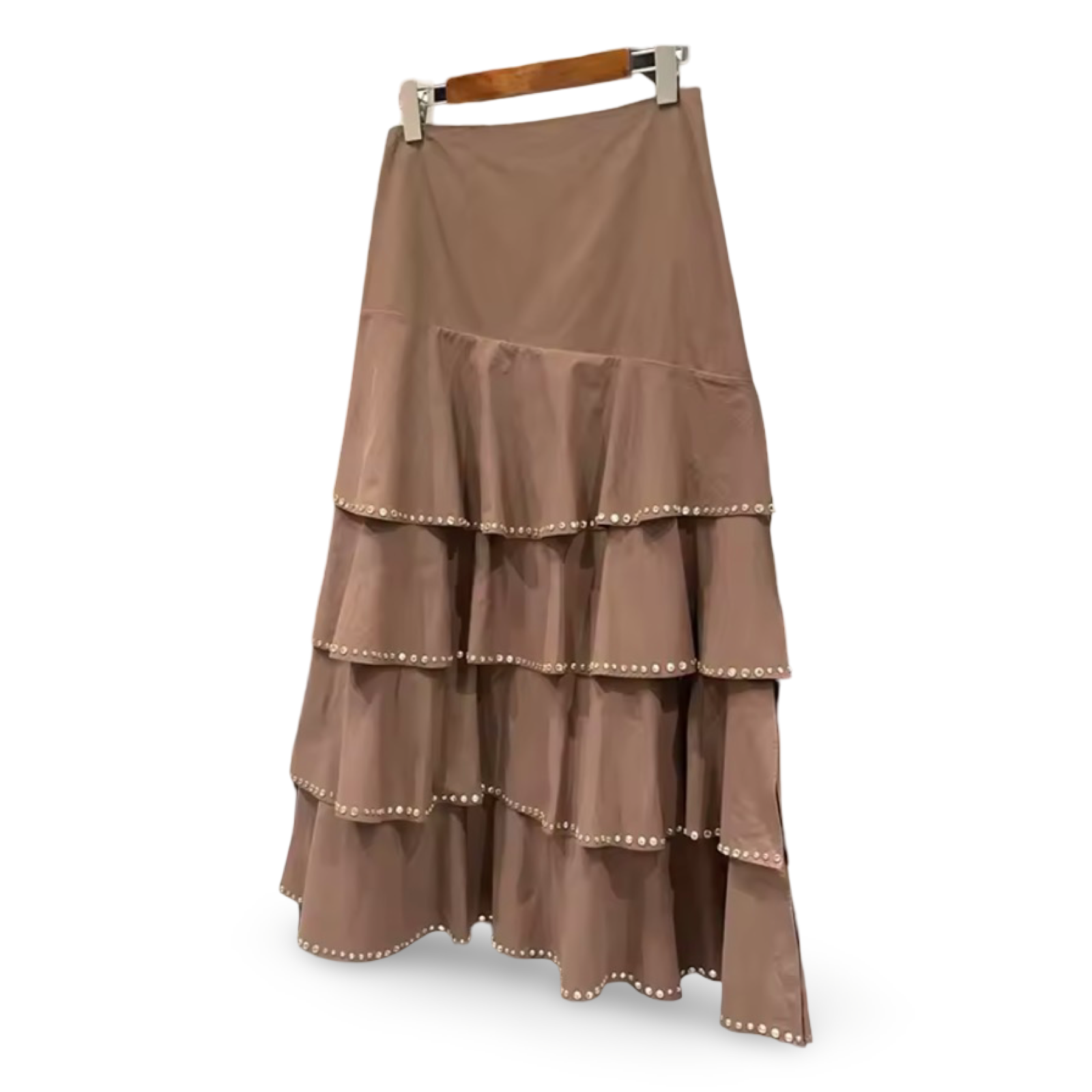 Mocha Taupe Rhinestone Trim Sleeveless Top & Matching Ruffled Tiered Midi Skirt |Co-Ord Outfit |  Editors Pick