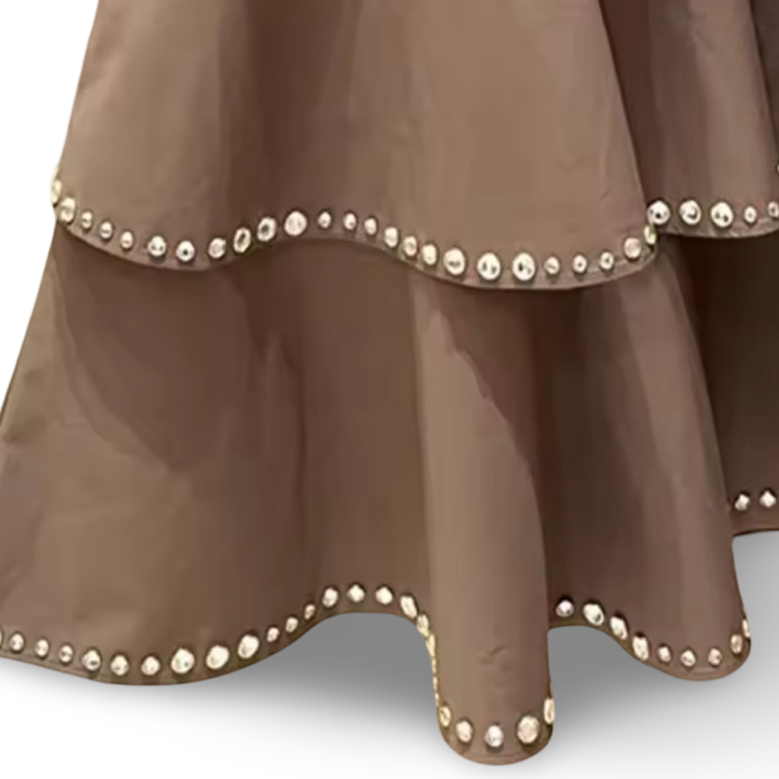 Mocha Taupe Rhinestone Trim Sleeveless Top & Matching Ruffled Tiered Midi Skirt |Co-Ord Outfit |  Editors Pick
