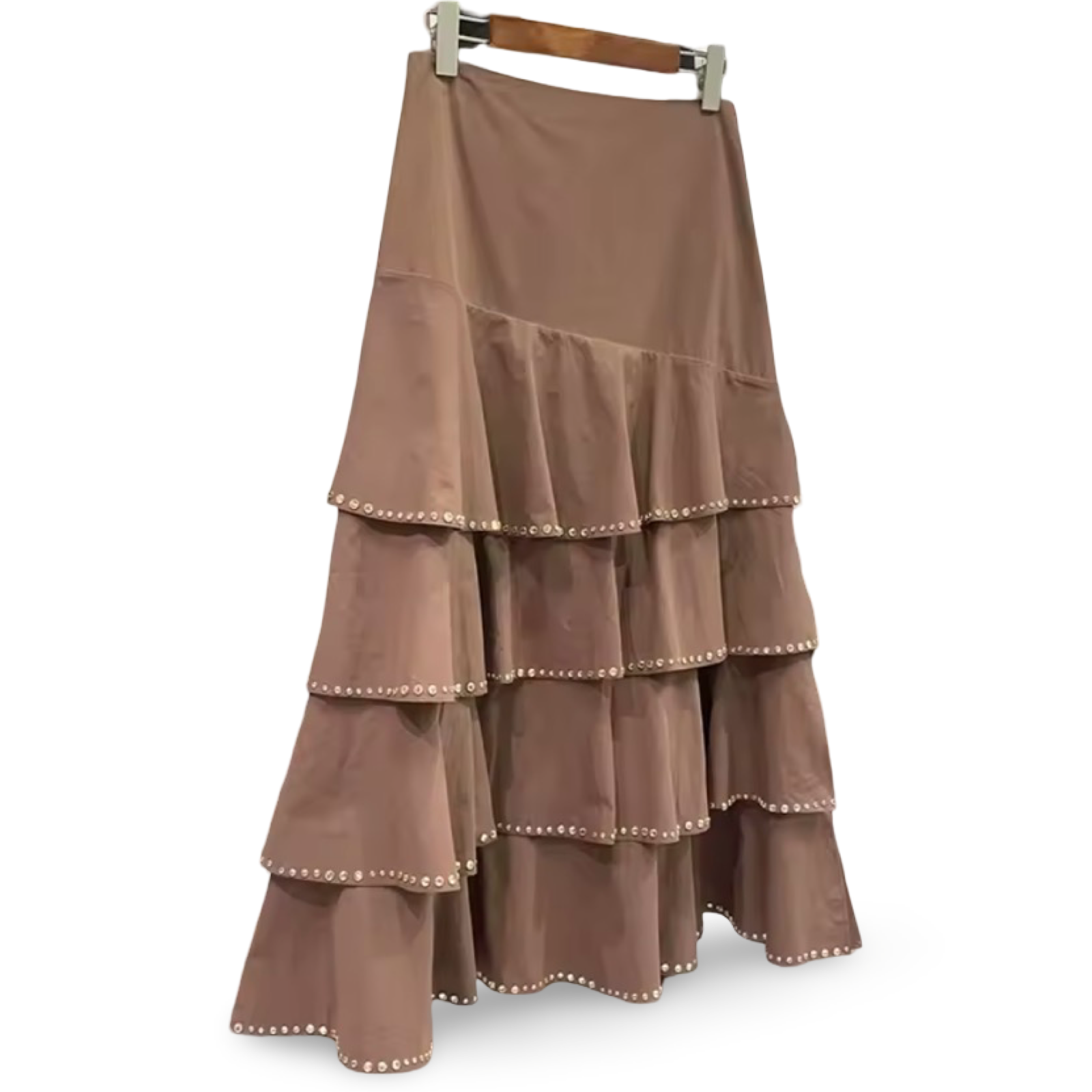 Mocha Taupe Rhinestone Trim Sleeveless Top & Matching Ruffled Tiered Midi Skirt |Co-Ord Outfit |  Editors Pick