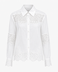 Women’s Blue & White Silk Linen Embroidered Lace Shirt or Pleated Skirt Matching Co-Ord Outfit