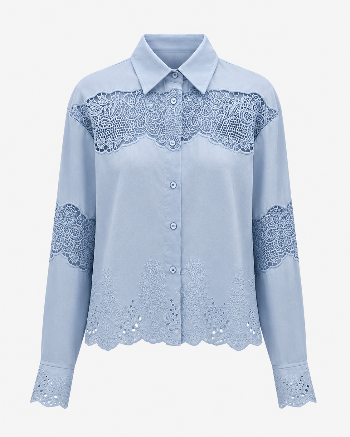 Women’s Blue & White Silk Linen Embroidered Lace Shirt or Pleated Skirt Matching Co-Ord Outfit