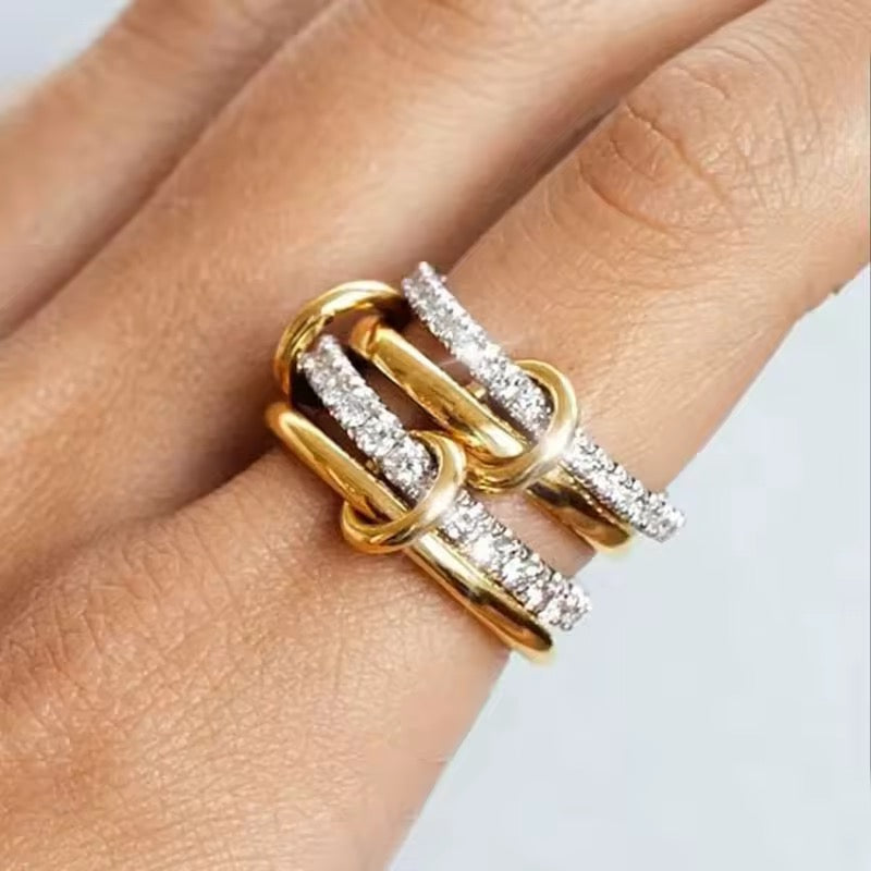 Two-Tone Interlocking Stack Ring | Gold & Silver Pavé Fashion Ring custom jewelry