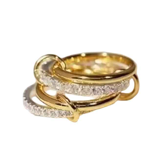 Two-Tone Interlocking Stack Ring | Gold & Silver Pavé Fashion Ring custom jewelry