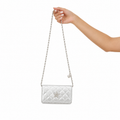 CHANEL Mini Matelassé Coco Mark Chain Crossbody Bag Pouch Silver Leather Authentic Previously Owned