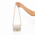 CHANEL Micro Chain Pochette CC Matelassé Calfskin Mini Crossbody Bag Gold Hardware Authentic Previously Owned