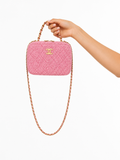CHANEL Coco Mark 2-Way Top Handle Chain Bag Pink Tweed Gold Hardware Near Unused Authentic Previously Owned