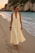 Butter Yellow Sleeveless V-Neck Midi Dress