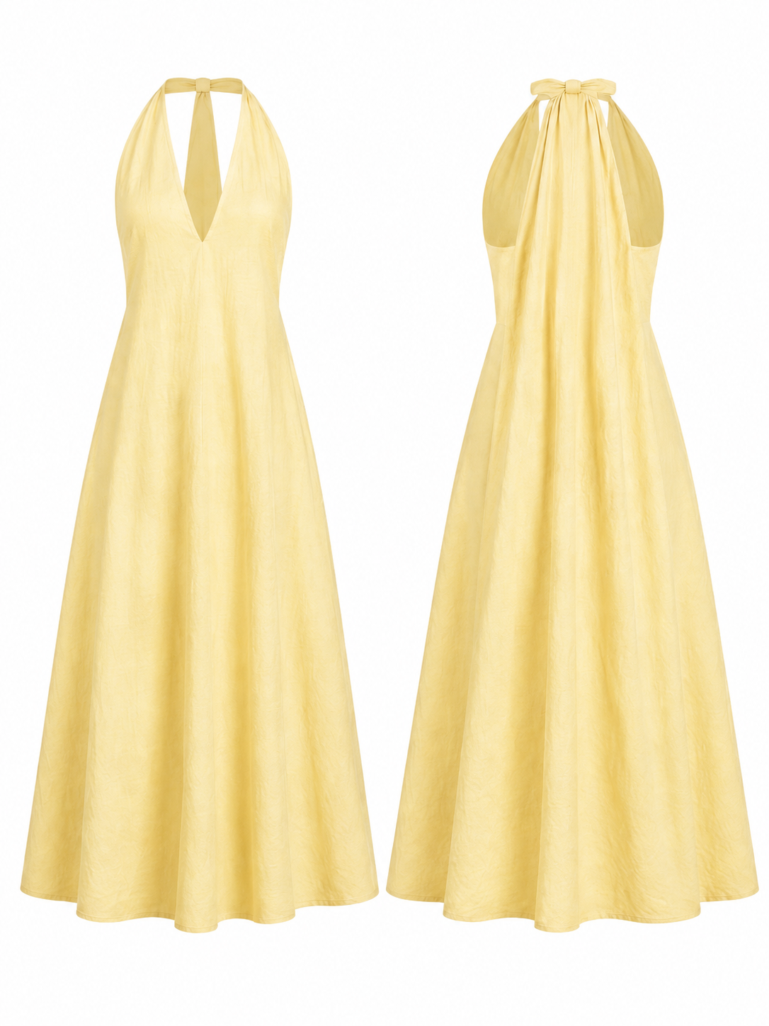 Butter Yellow Sleeveless V-Neck Midi Dress