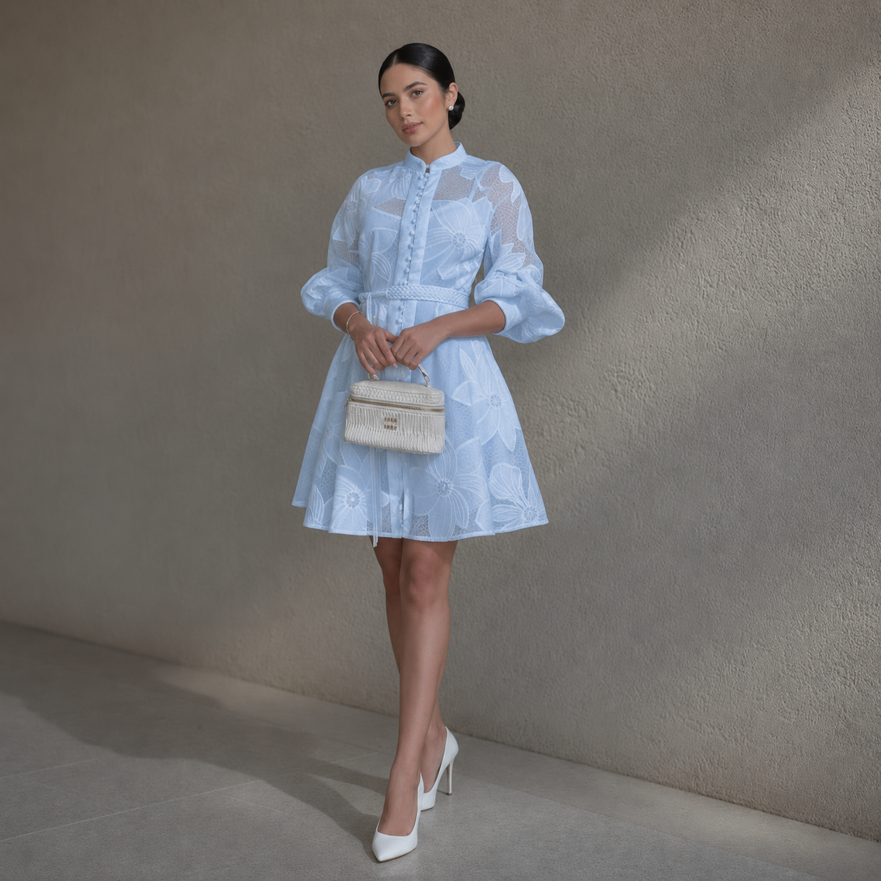 White Embroidered Mesh Dress