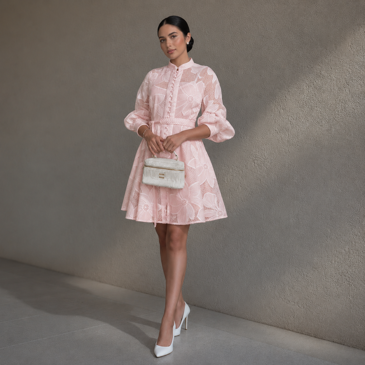 White Embroidered Mesh Dress