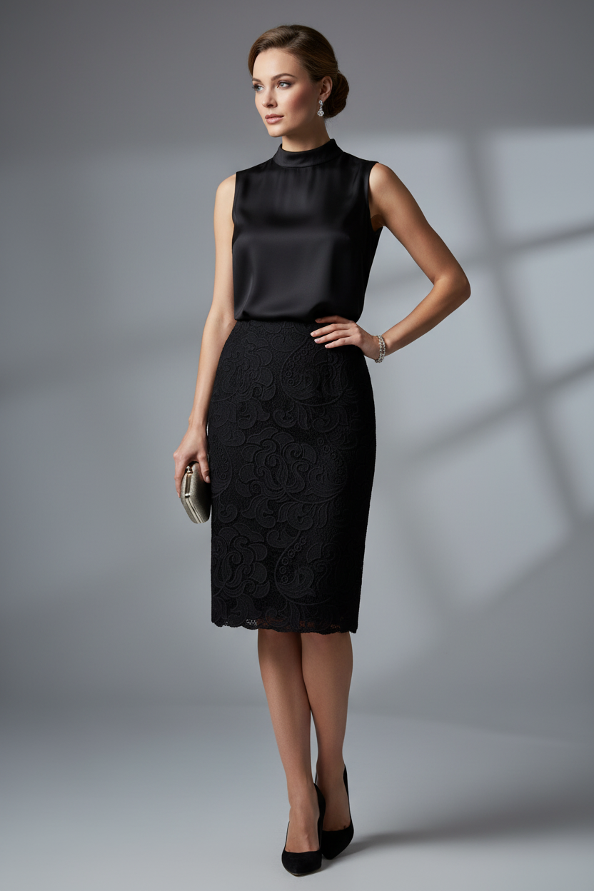 Lace Pencil Skirt – Floral Textured Slim Fit