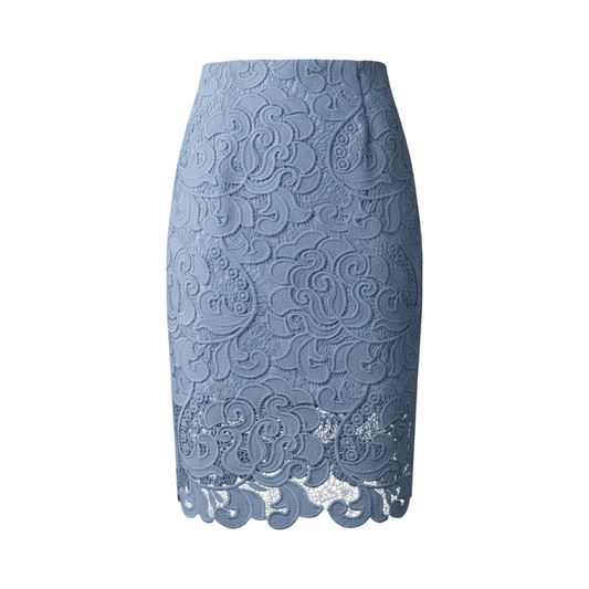 Skirt Lace Pencil Skirt – Floral Textured Slim Fit – Knee Length – Black/Blue/White | L’LUXE Skirts