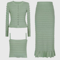 Women’s Three-Piece Knit Cardigan Camisole & Midi Skirt Set