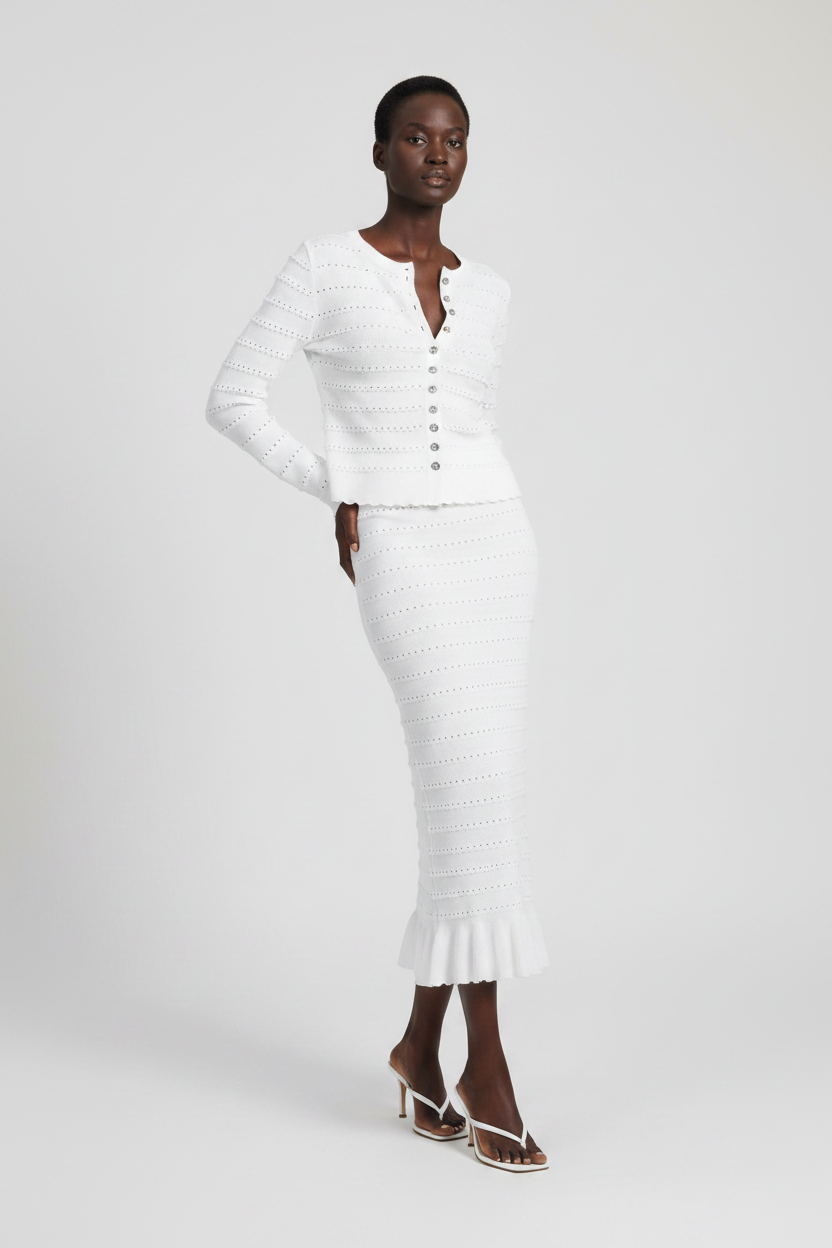 Three-Piece Knit Cardigan Camisole & Midi Skirt Set