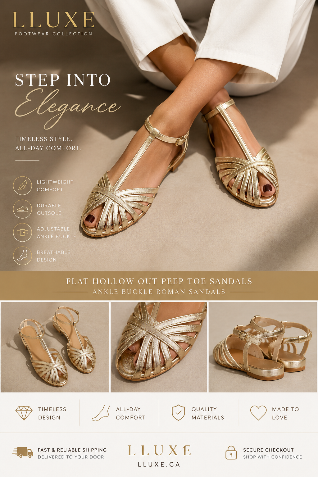 Caged Slingback Flat Sandals Gold, Brown, Black, Red