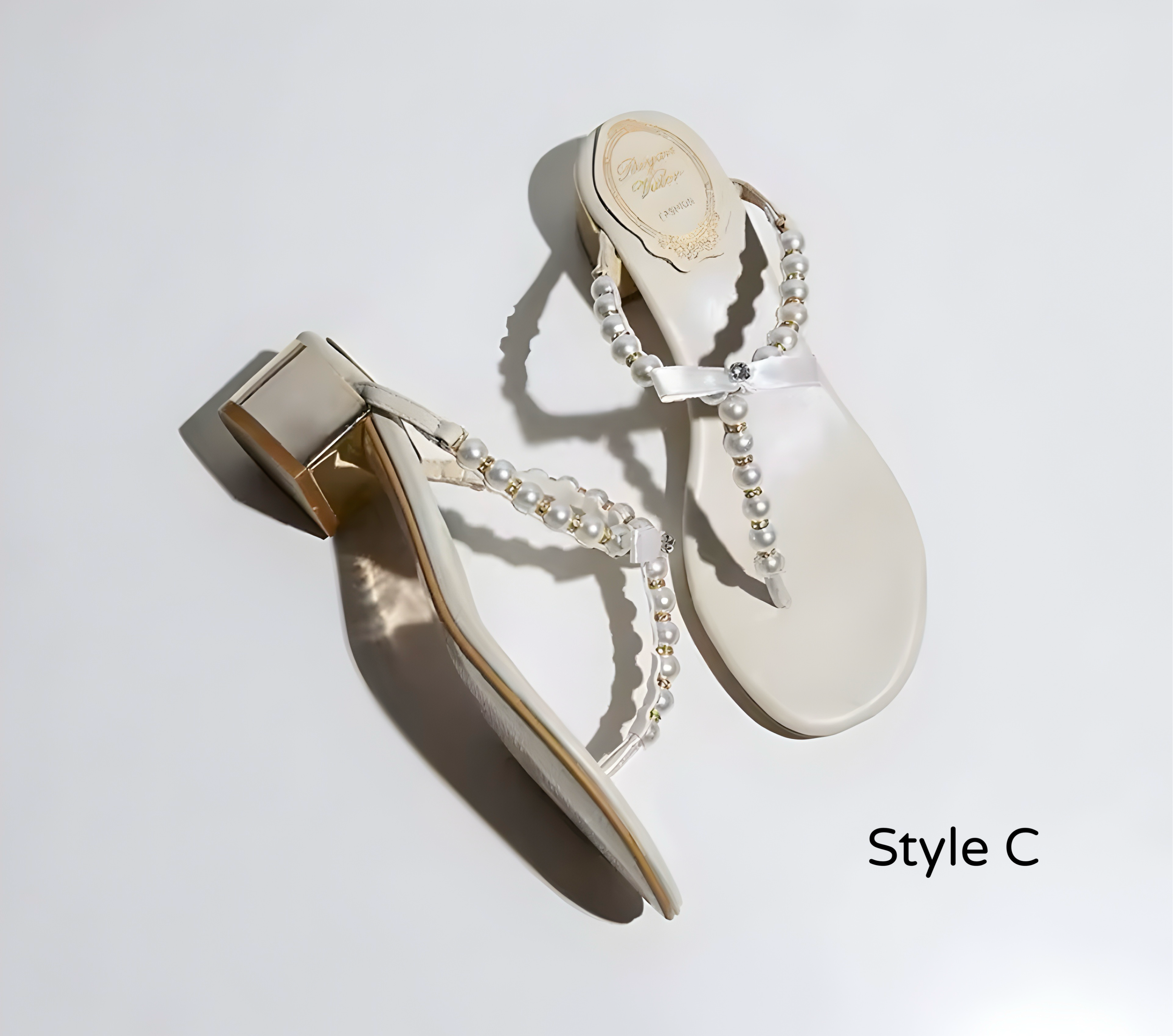 Gold Heeled Pearl Embellished Sandals
