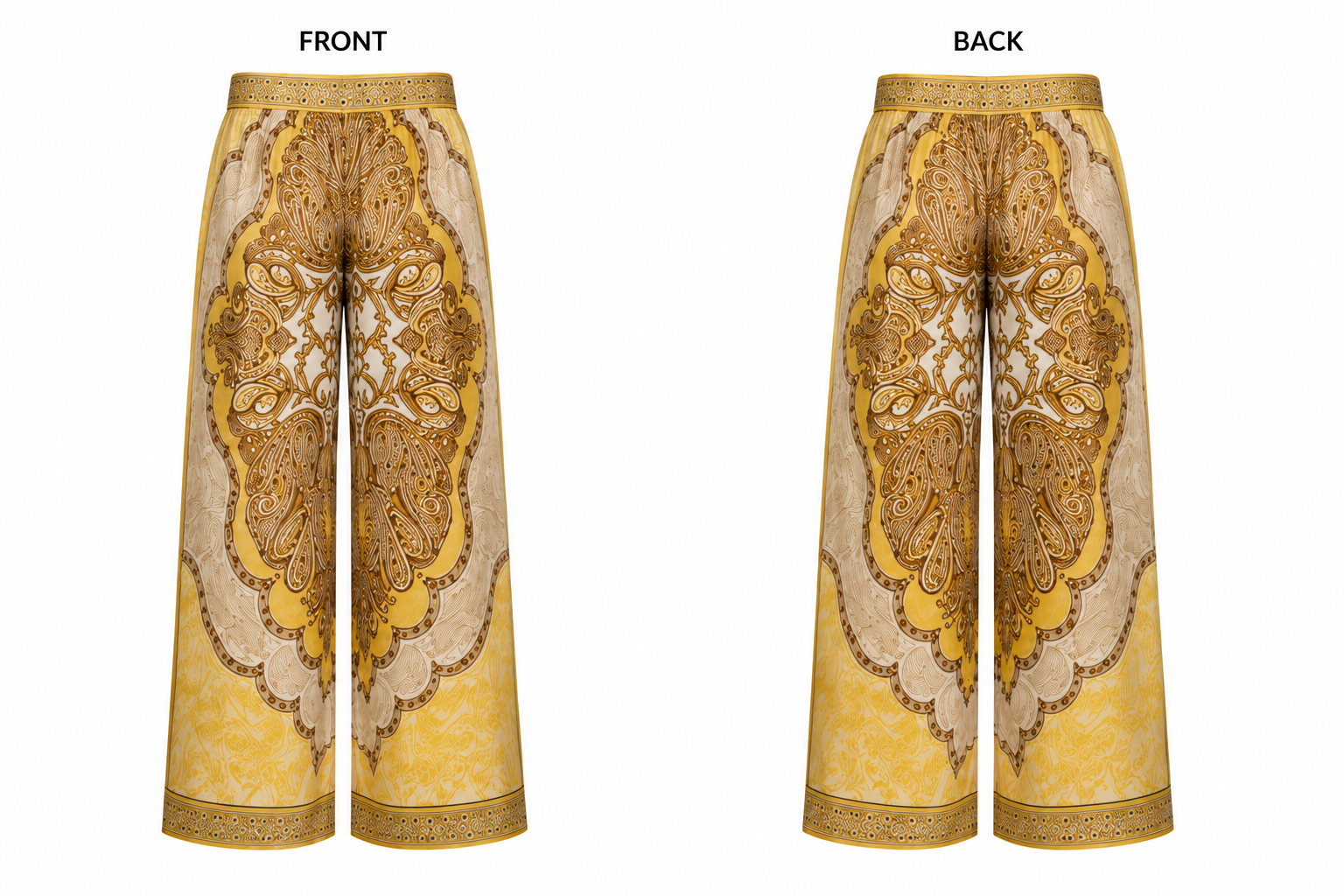 Golden Paisley Print Relaxed Shirt & Matching Wide-Leg Trouser Co-Ord Outfit
