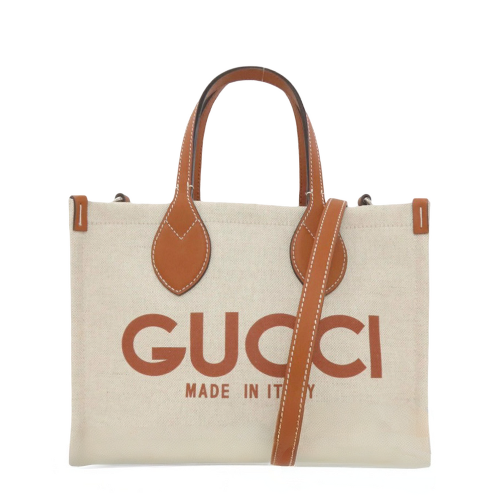 Gucci Print Small Canvas Handbag Beige Brown | Authentic Previously Owned