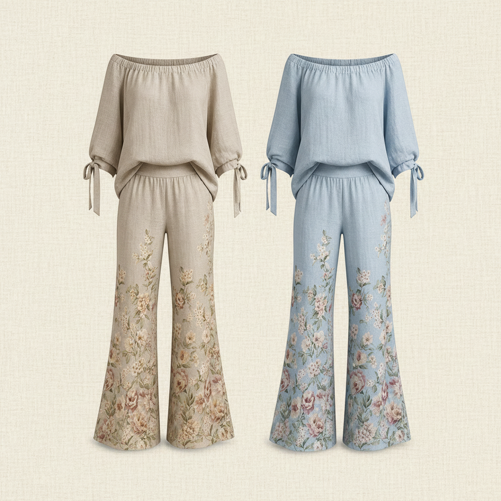 Floral Off-Shoulder Two-Piece Pants Set