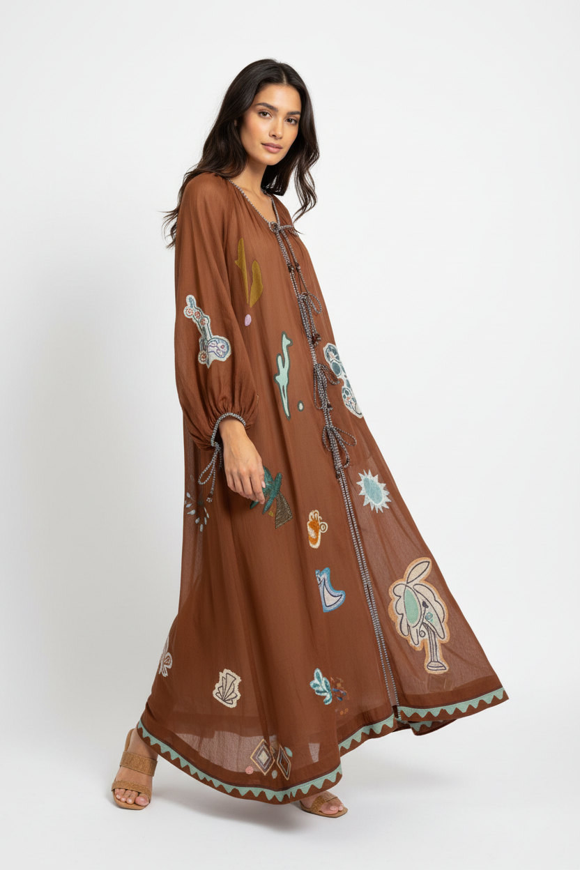 Floral Ramie Cotton Midi Dress