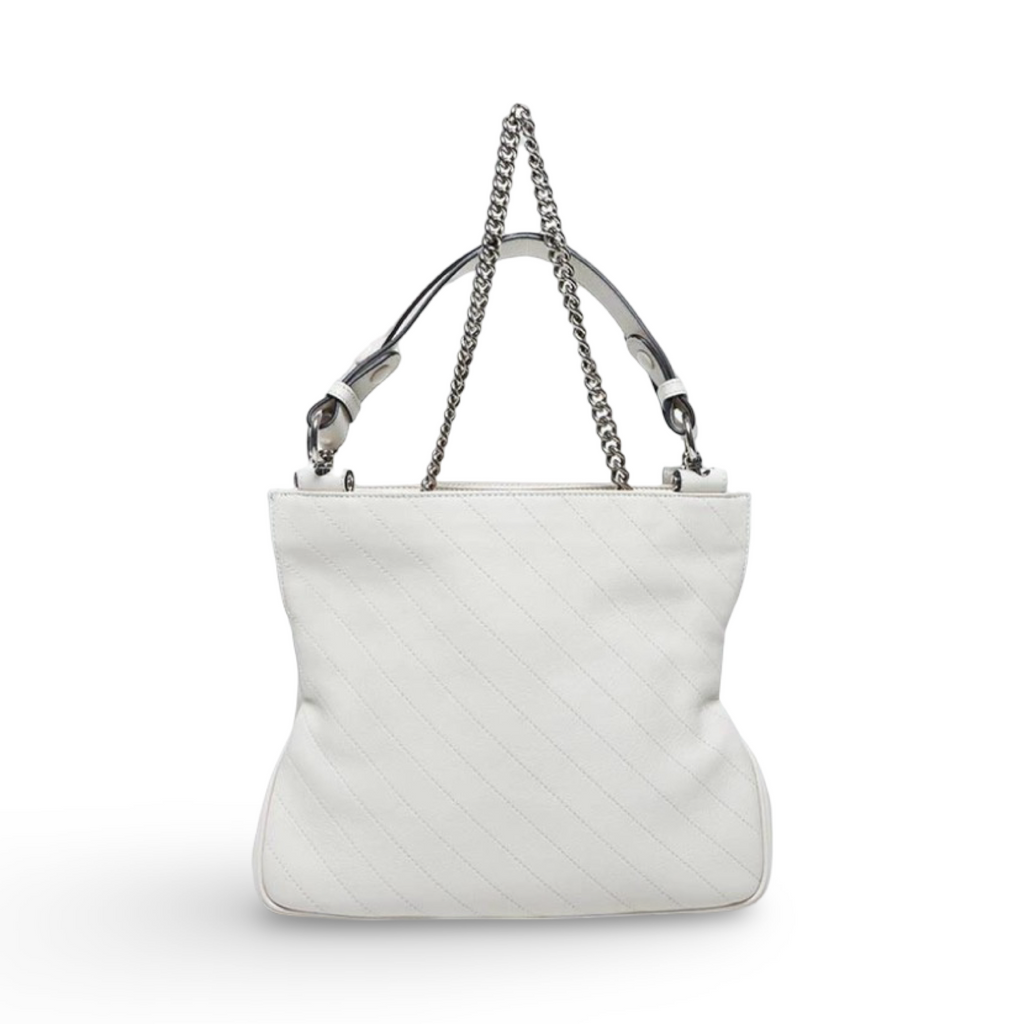 Gucci White Leather Chain Blondie Small Tote Bag Authentic Previously Owned