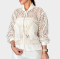 Women’s Sheer Floral Lace Zip-Up Bomber Jacket