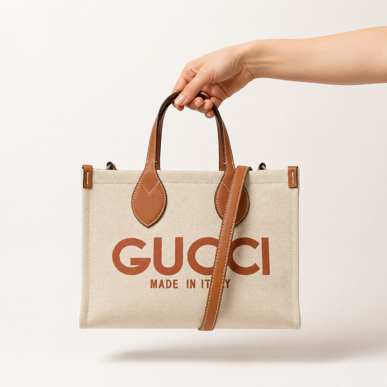 Gucci Print Small Canvas Handbag Beige Brown | Authentic Previously Owned