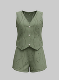 Women’s Eyelet Embroidered V-Neck Sleeveless Shorts Two-Piece Set