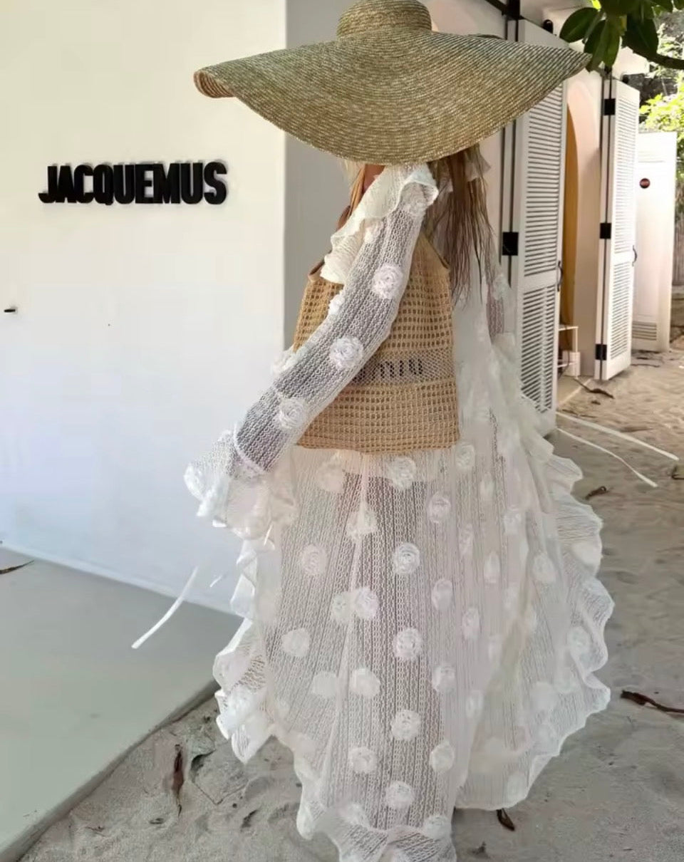 White Ruffle Knit Maxi Cover-Up