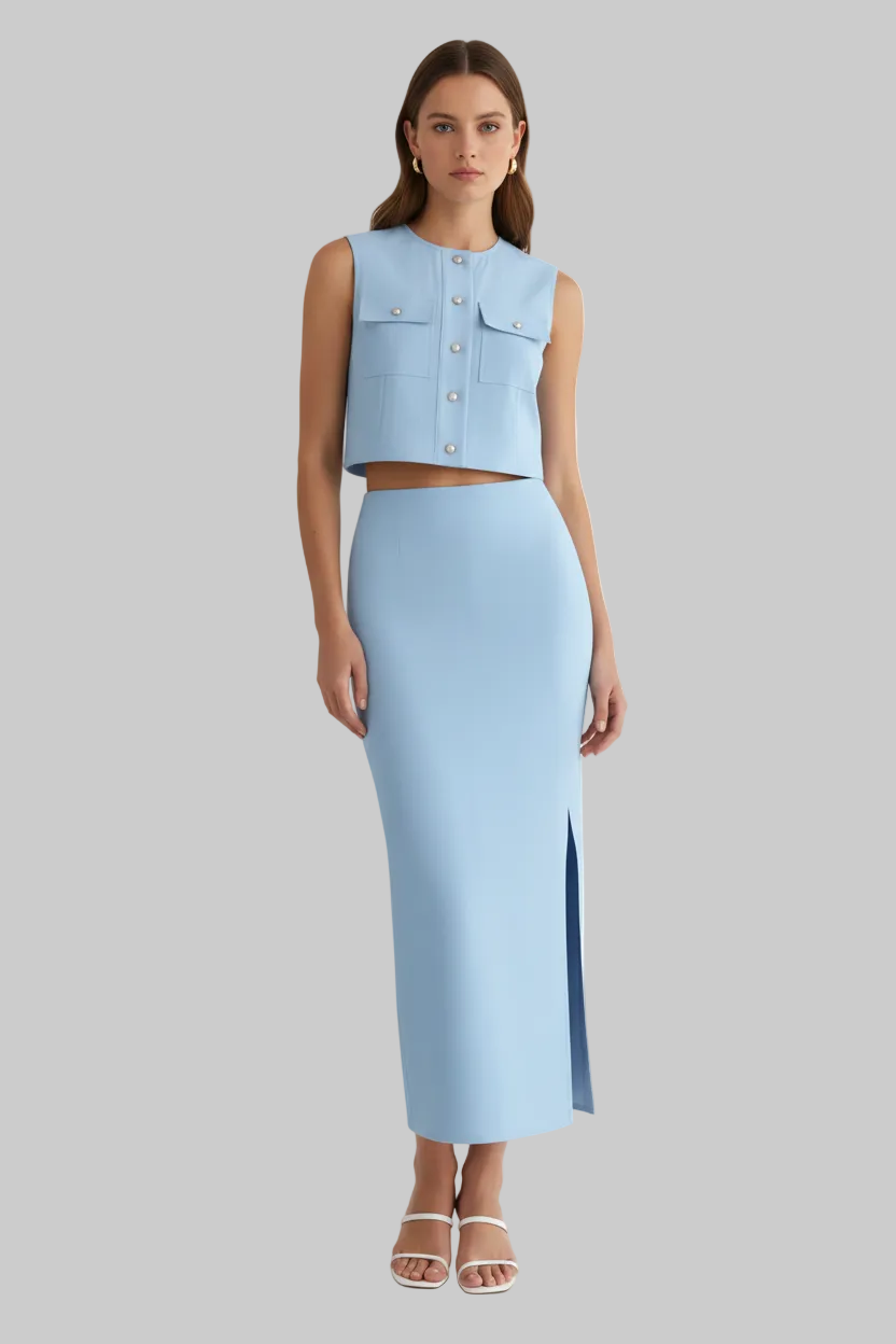 Sleeveless Two-Piece Midi Skirt Set