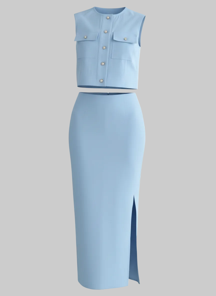 Sleeveless Two-Piece Midi Skirt Set