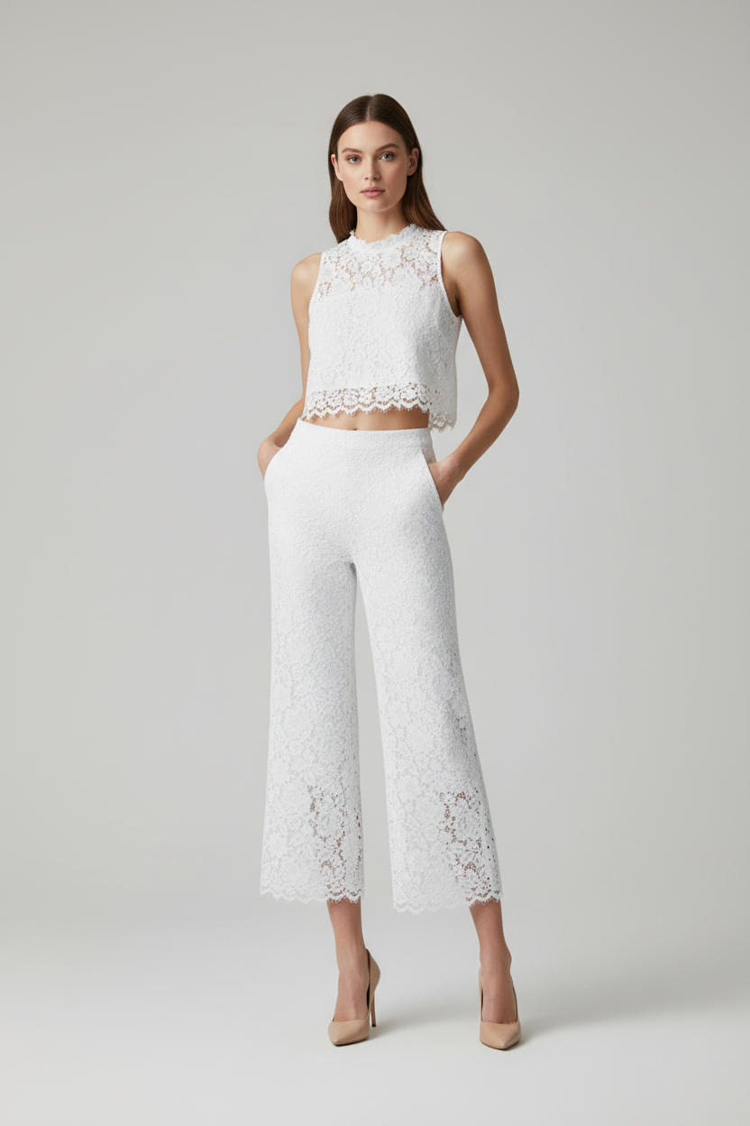 Wide Leg Lace Trousers High Waist Cropped pants