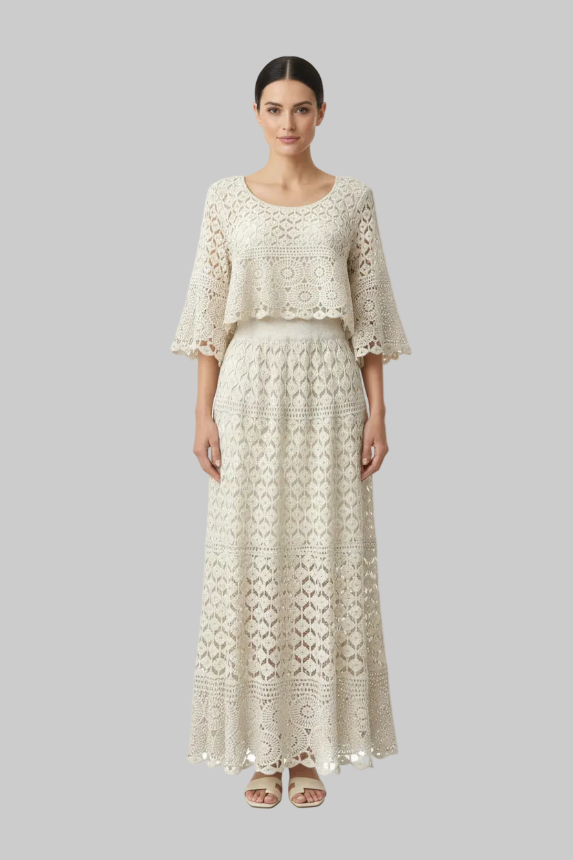 Bohemian Crochet Lace Top and Midi Skirt | L’LUXE Matching Sets