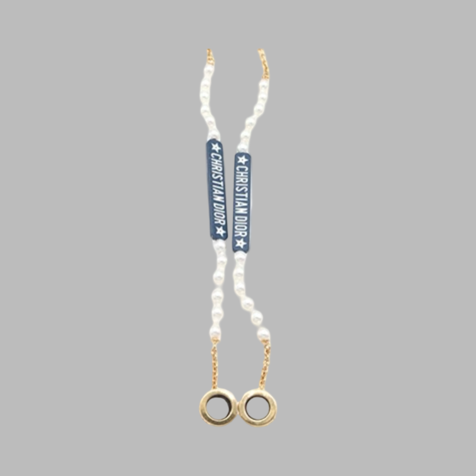 Dior Vibe AirPods Holder Chain Strap Navy Gold Faux Pearl Authentic Previously Owned