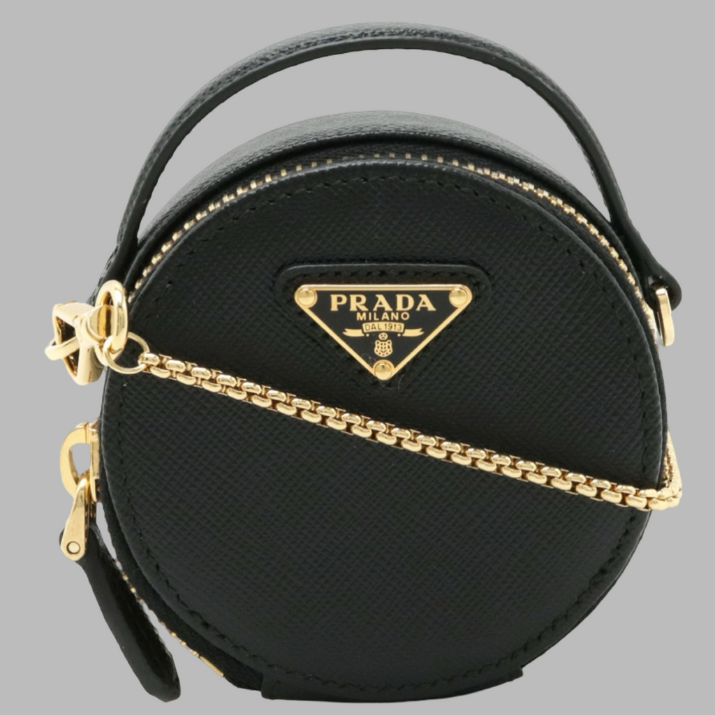 Prada Saffiano Mini Pouch with Chain Shoulder Strap Authentic Previously Owned