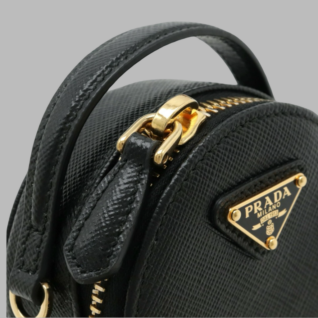 Prada Saffiano Mini Pouch with Chain Shoulder Strap Authentic Previously Owned