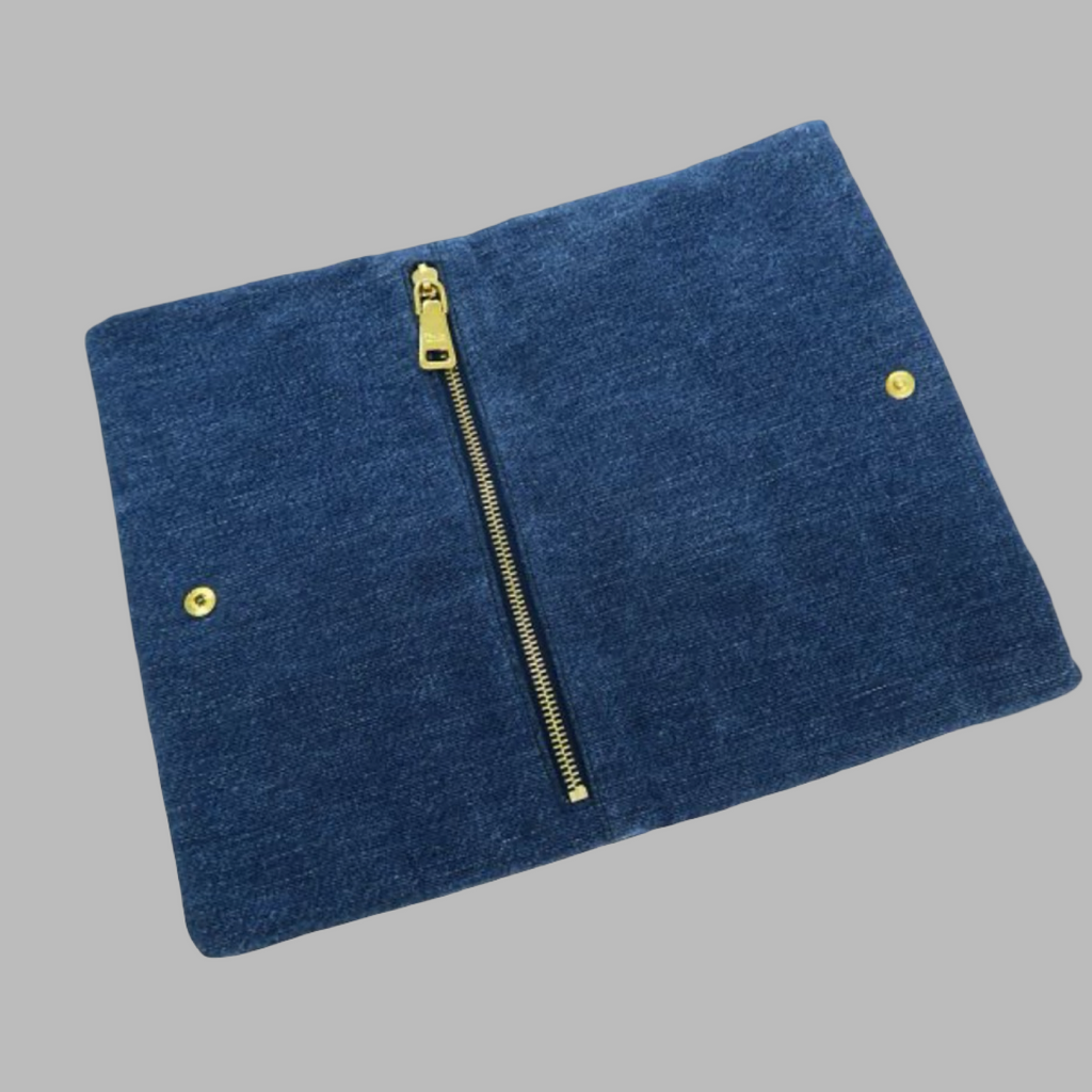 Prada Denim Clutch Blue Floral Embroidery Authentic Previously Owned