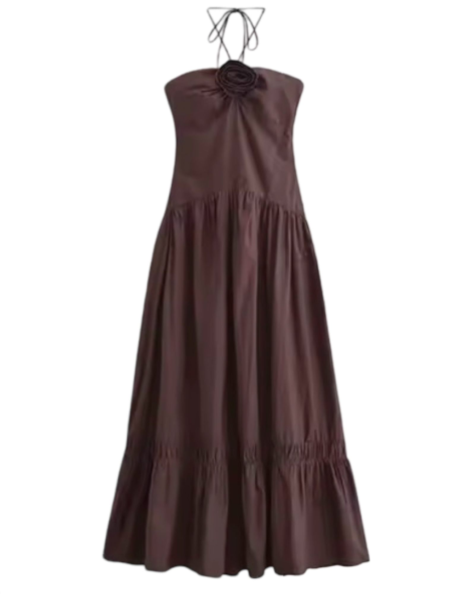 Brown Halter Rosette Smocked Maxi Dress
