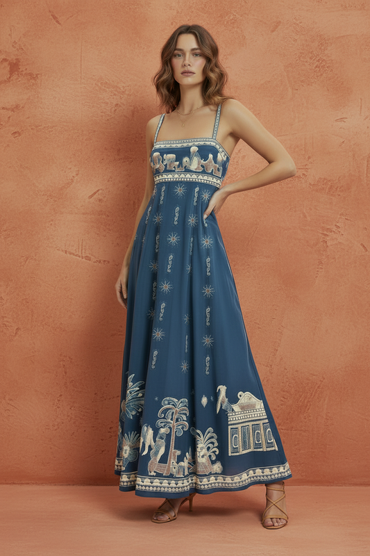 Acacia Blue Linen Strapless Maxi Dress | L’LUXE  Luxury Edit